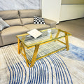 Golden Stainless Steel Double Layer Clear Tempered Glass Coffee Table For Bed Room, Living Room Gold Clear Modern Rectangular Stainless Steel,Tempered Glass