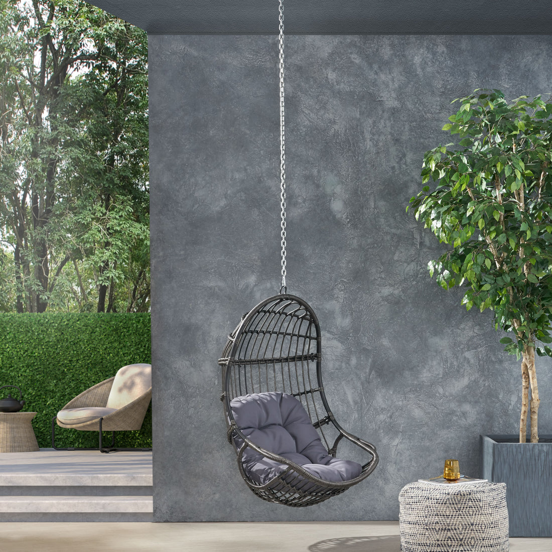 Berkshire Hanging Chair With 8Ft Chain Gray Fabric