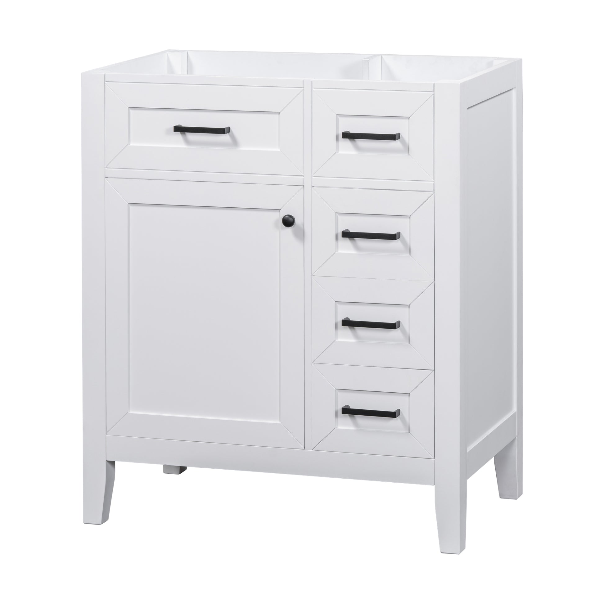 30" Bathroom Vanity Without Sink, Cabinet Base Only, Bathroom Cabinet With Drawers, Solid Frame And Mdf Board, White White Solid Wood Mdf