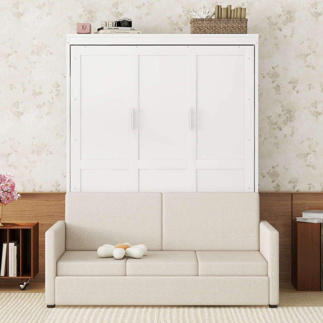 Queen Size Murphy Bed Wall Bed With Cushion, White Queen White Mdf Lvl