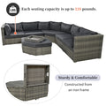 Patio Furniture Set, 6 Piece Outdoor Conversation Set All Weather Wicker Sectional Sofa With Ottoman And Cushions And Small Trays Grey Rattan