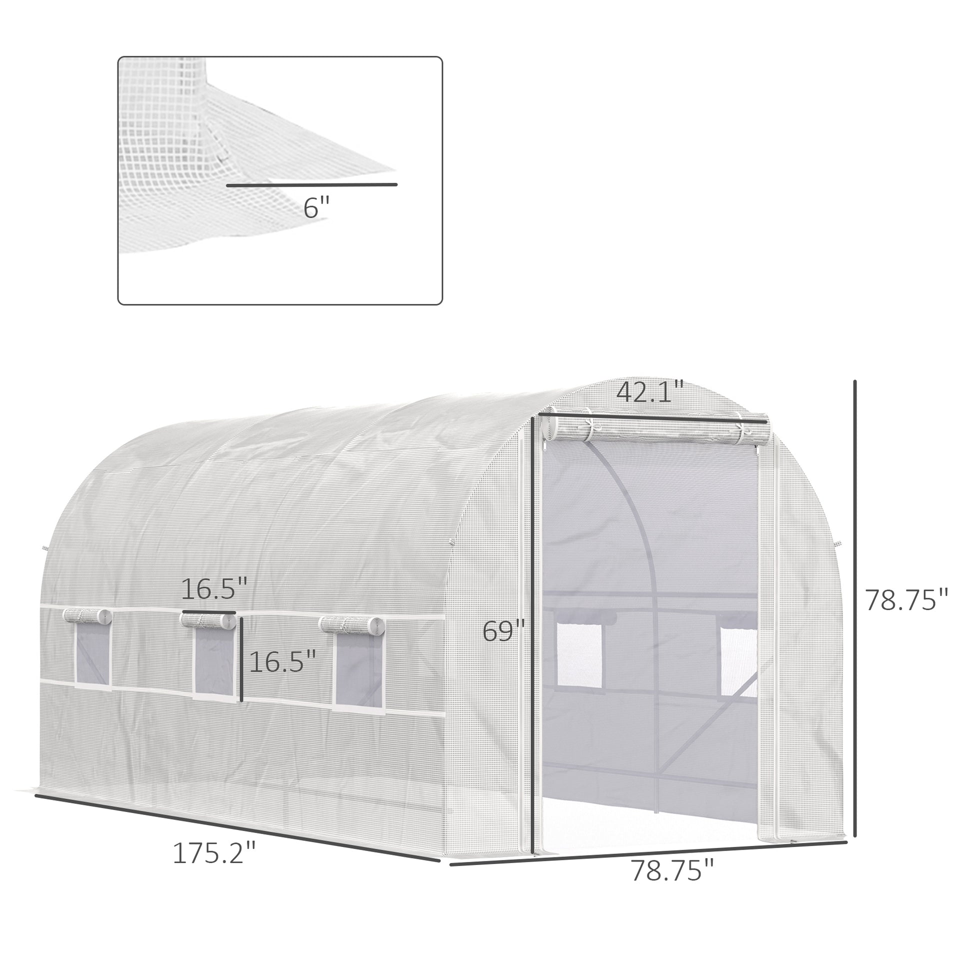 Outsunny 15' X 7' X 7' Walk In Tunnel Greenhouse, Large Garden Hot House Kit With 6 Roll Up Windows & Roll Up Door, Steel Frame, White White Steel
