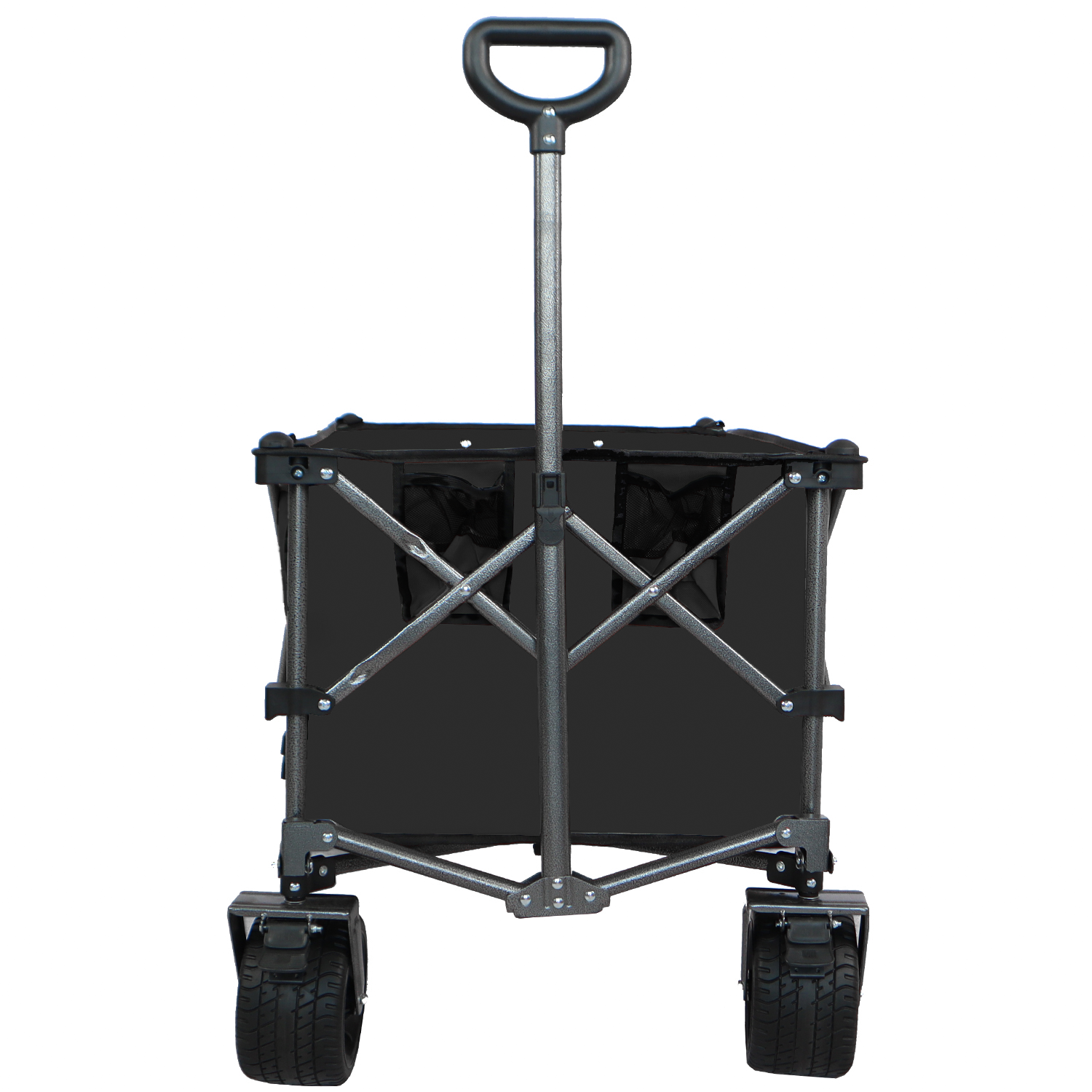 Collapsible Folding Wagon, Push Pull Foldable Beach Wagon Cart Black Steel