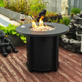 32Inch Round Steel Fire Pit Table With Steel Lid And Lava Rocks Black Steel