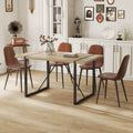 Table And Chair Set, Upholstered Side Chairs In A Modern Medieval Style, 4 Dark Gray Dining Chairs And A Rustic Industrial Rectangular Wood Color Mdf Dining Table. Brown Seats 4 Mdf