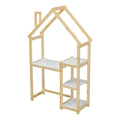 House Shaped Wooden Writing Desk,Kids Study Table,Bookshelf & Toy Storage,Natural Twin Natural American Design Pine