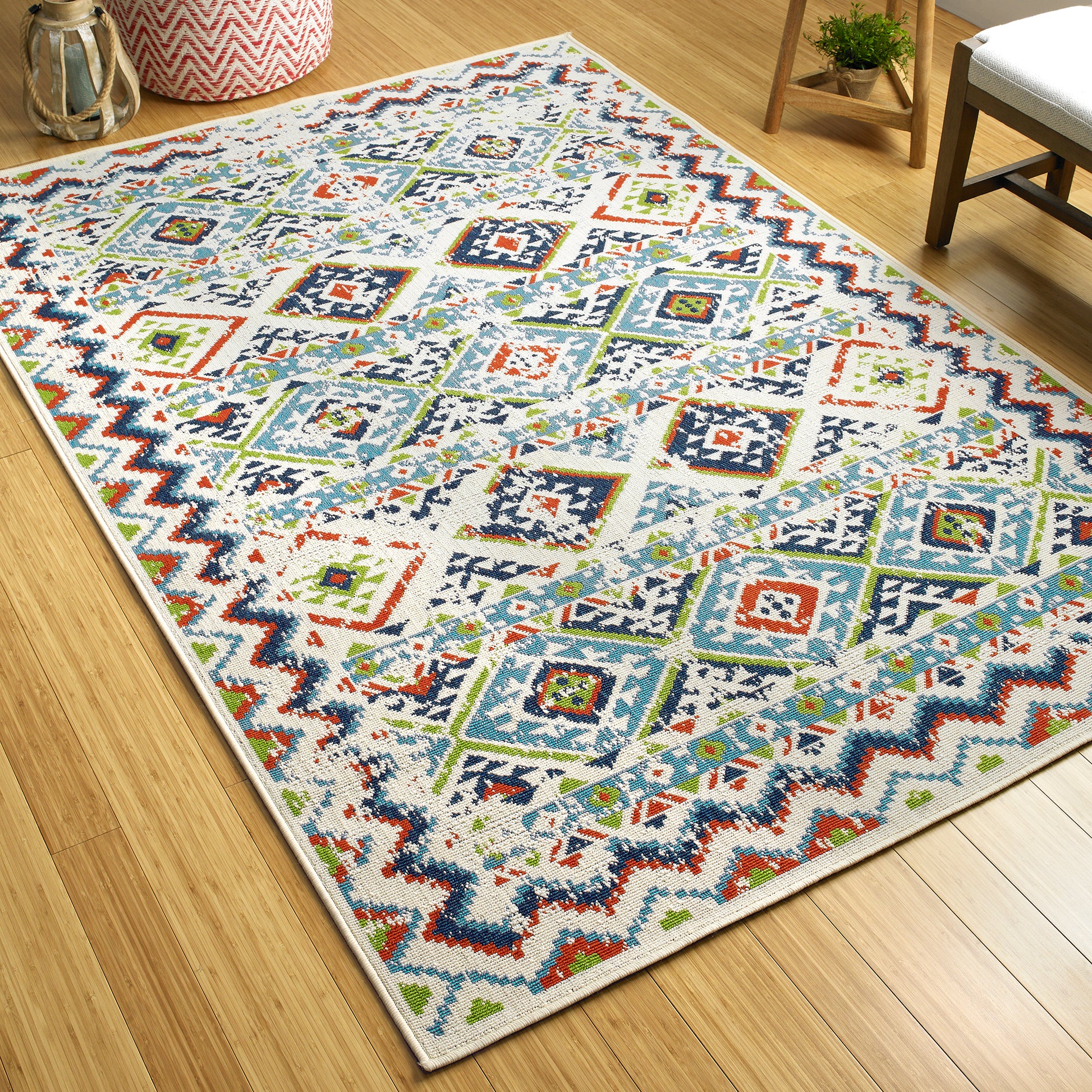 Casual, Traditional, Transitional,Global Inspired, Textured Loop Pile 1'9" X 3' Rectangle Throw Rug Multi Polypropylene