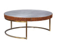 Aluminum And Cocoa Drum Coffee Table Brown Gold Primary Living Space Modern Round Genuine Leather Sled
