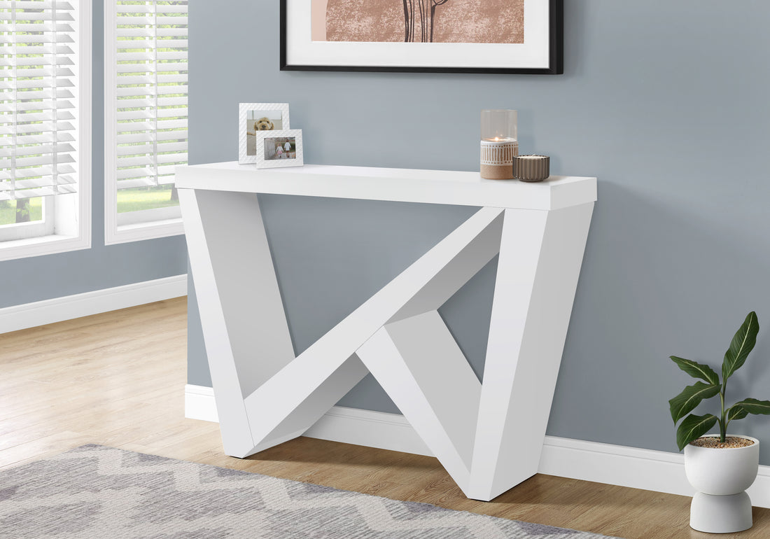 Accent Table, Console, Entryway, Narrow, Sofa, Living Room, Bedroom, White Laminate, Contemporary, Modern White Engineered Wood