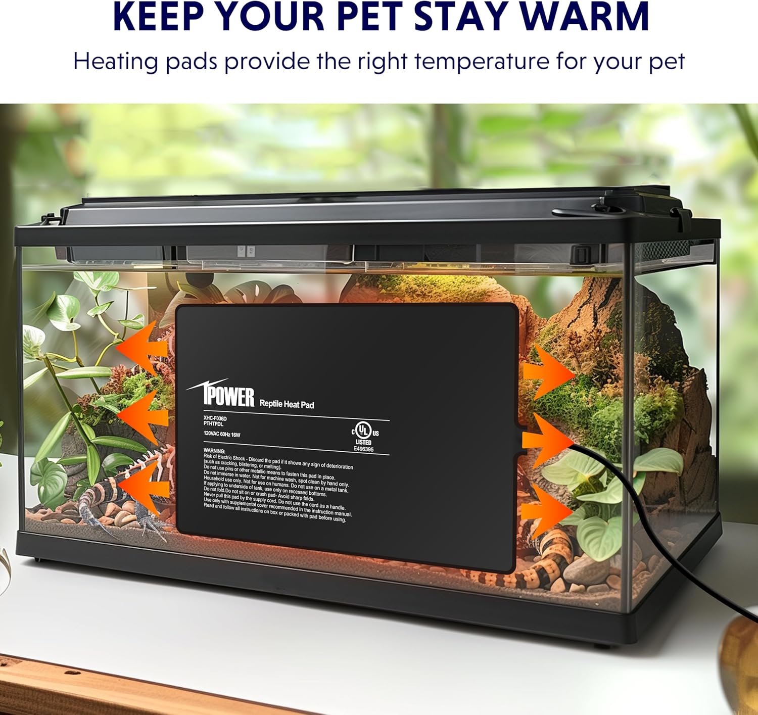 Reptile Heat Pad 8X12 Inch 16W Under Tank Terrarium Warmer Heating Mat For Turtle, Lizard, Frog, Snake, Reptile, And Other Small Animals Black Pvc
