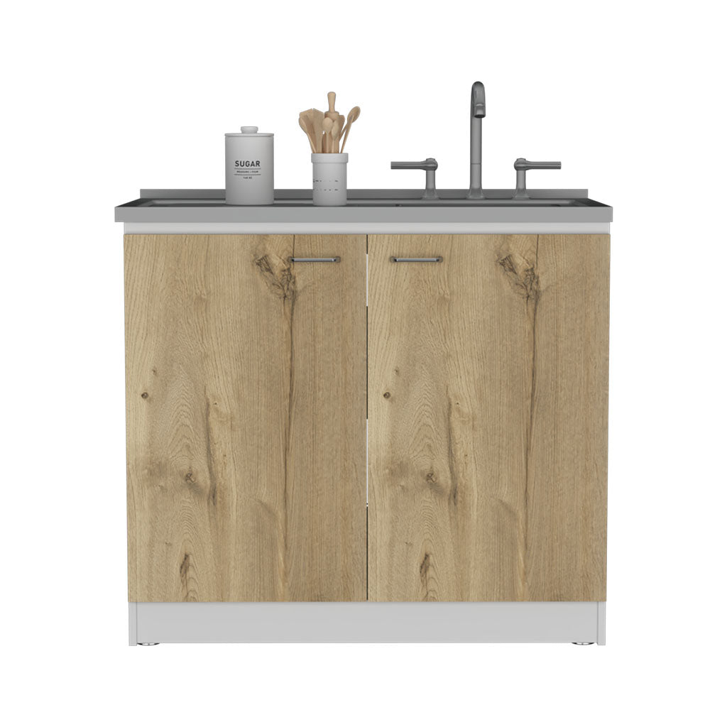 Freestanding Sink, Double Door Cabinet, Two Shelves, White Light Oak Multicolor Solid Wood Mdf Engineered Wood