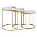 White And Gold 3 Piece Nesting Tables White Gold Primary Living Space Modern Round Wood Metal Sled