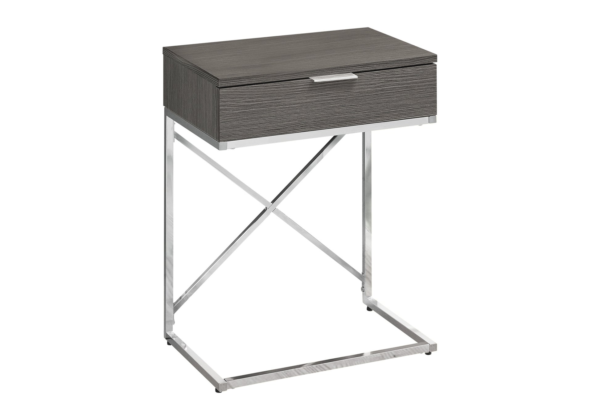 Accent Table, Side, End, Nightstand, Lamp, Storage Drawer, Living Room, Bedroom, Grey Laminate, Chrome Metal, Contemporary, Modern Grey Particle Board