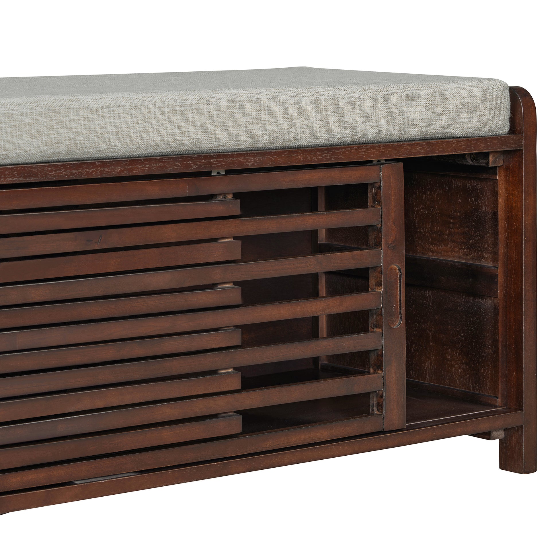 Distressed Shutter Storage Bench With Acacia Veneer For Retro Charm For Living Room, Entryway Espresso Espresso Mdf