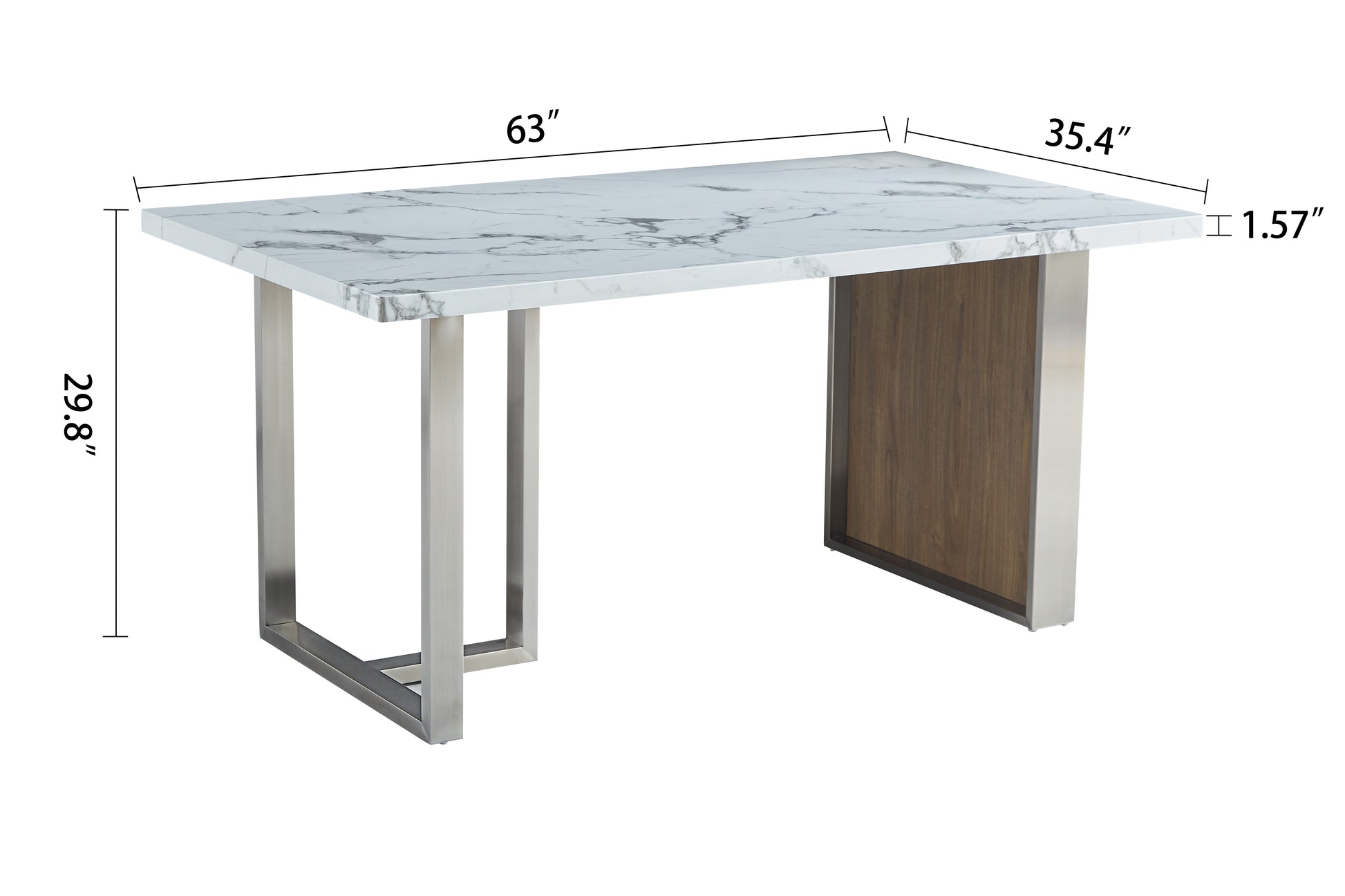 Elegant Luxurious Imitation Marble Mdf Dinning Table For 6 Or 8, Rectangular 63"L*35.4"W*29.8"H, Walnut Stainless Steel Legs Modern, Durable, Easy To Assemble For Kitchen Living Room Meeting, White White Gray Seats 6 Brown Ergonomic Kitchen