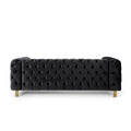 Mirod Comfy 3 Seat Sofa With Tufted Back And Arm, Modern For Living Room Black Velvet 3 Seat