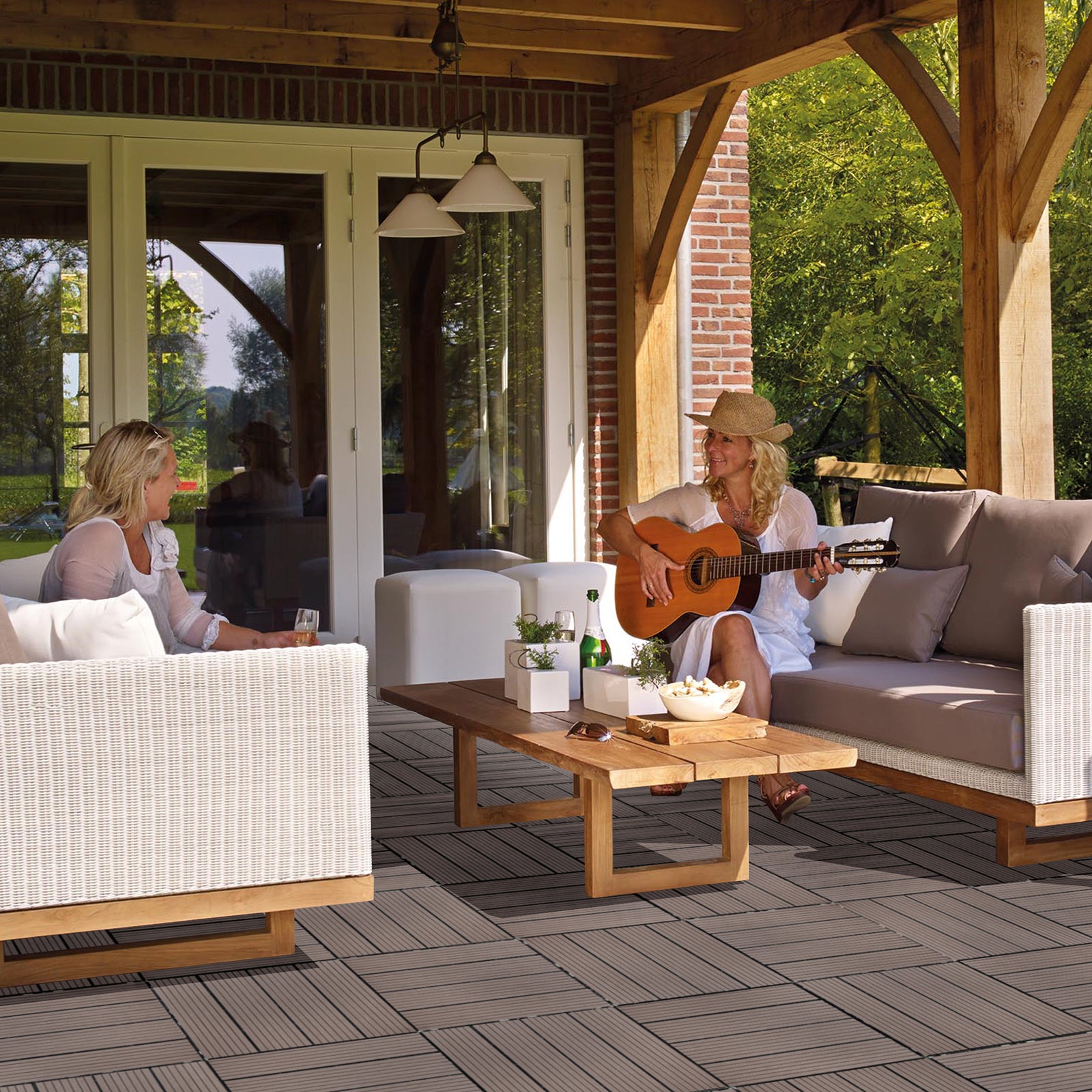 Wood Plastic Composite Deck Tiles Set Of 20, Sustainable Fsc Composite Decking Resist Rust, Water, Weather, Easy To Diy & Maintain, Ideal For Patios, Balconies, Rooftops, Light Coffee Color Light Coffee Wood Plastic