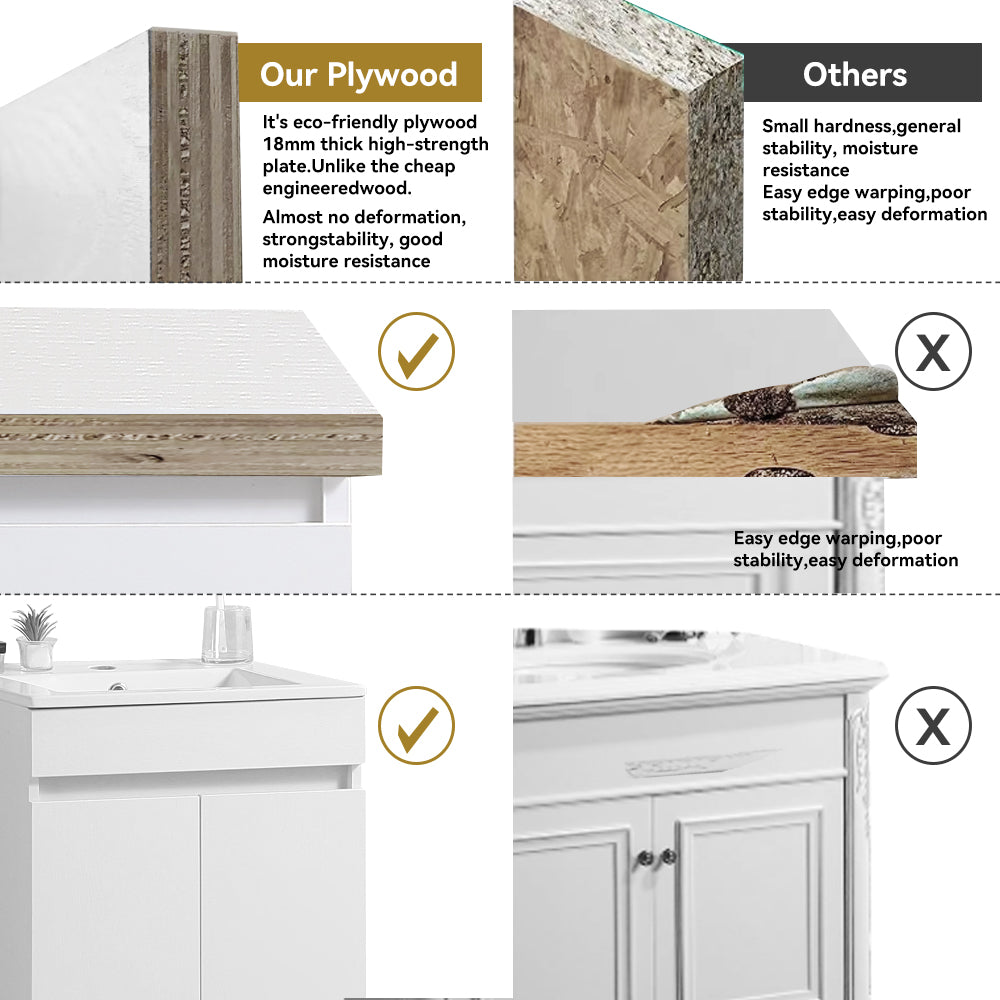 20 "White Bathroom Cabinet Black Tripod With Ceramic Sink White Solid Wood