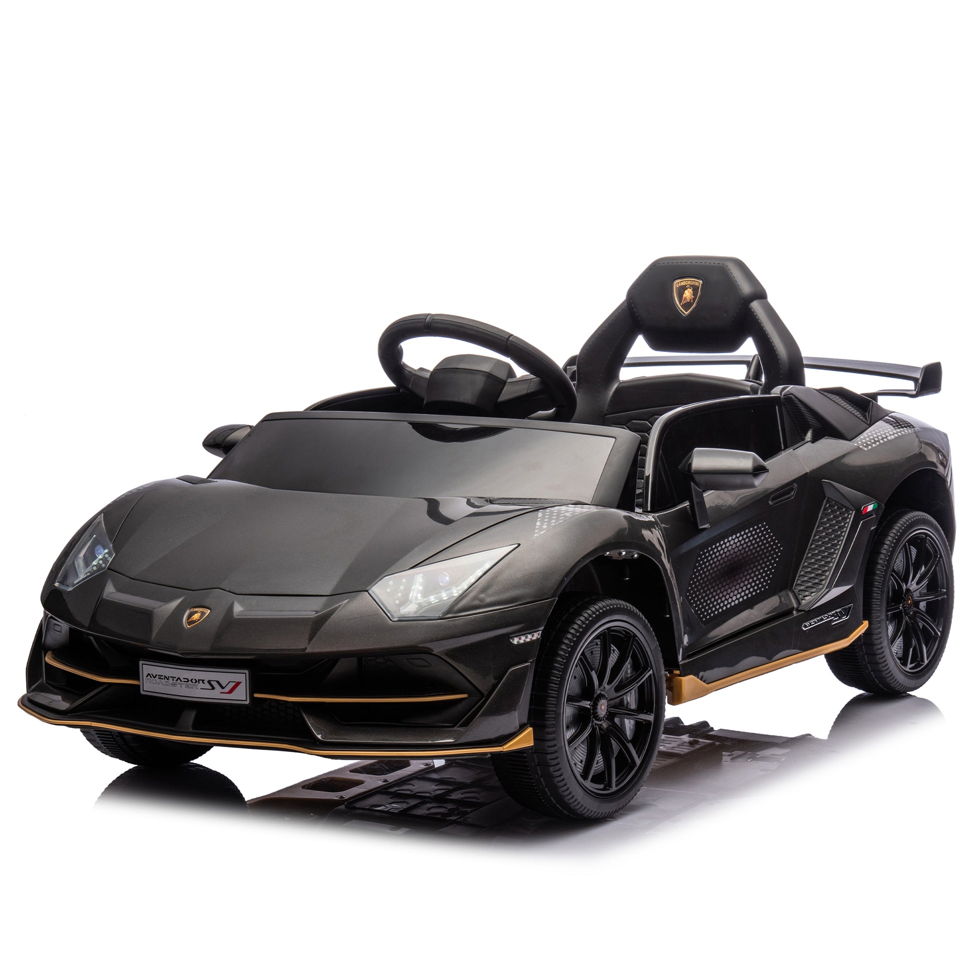 12V Kids Ride On Car W Parents Remote Control,Licensed Lamborghini Aventador Xago,Hydraulic Pressure Door,Slow Start,Early Education,Bluetooth,Adjustable Volume,Mp3,Usb,Led Lights For Kids Aged 2 4. Black 50 99 Lbs Polypropylene