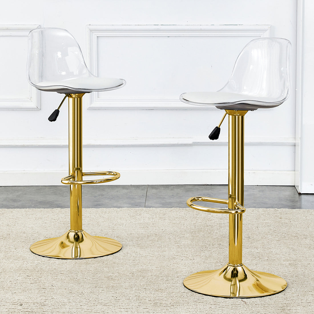 Modern Minimalist Bar Chairs And Bar Stools. Can Rotate 360 And Adjust Lifting. Pet Backrest And Pu Seats. Set Of 2. Suitable For Bars, Restaurants, And Front Desk Cashiers. Gold Set Of 2 Pu