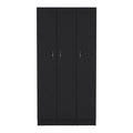 Ohio Armoire Wardrobe With 3 Doors, 2 Drawers, And 4 Tier Shelves Black Black Bedroom Particle Board