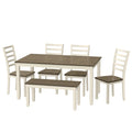 Radiant Brown And White 6 Piece Dining Table Set Brown White Solid Wood