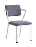 Grey And White Dining Chair With Padded Seat Set Of 2 Solid Grey White Dining Room Arm Chair Solid Back Set Of 2 Fabric Metal