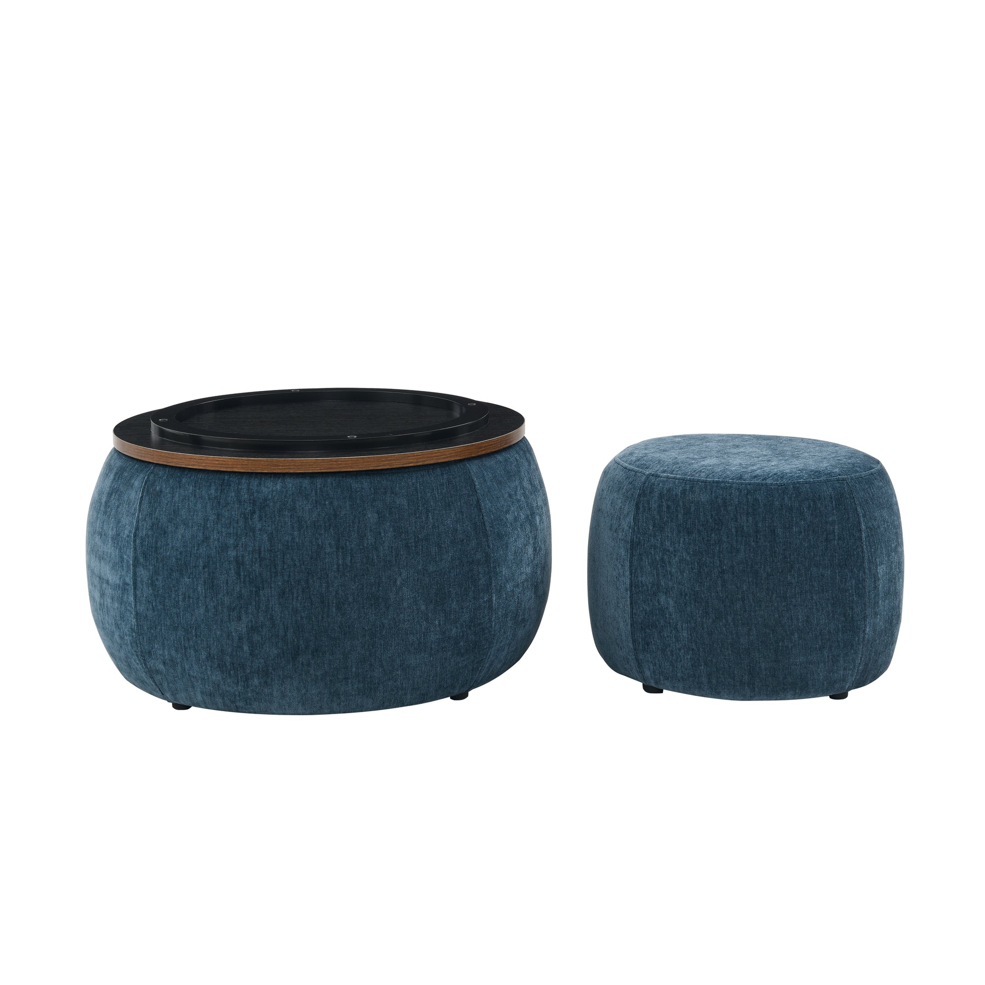 Round Storage Ottoman, 2 In 1 Function, Work As End Table And Ottoman,With Small Seat,Dark Blue 25"X25"X14.7" Dark Blue Foam