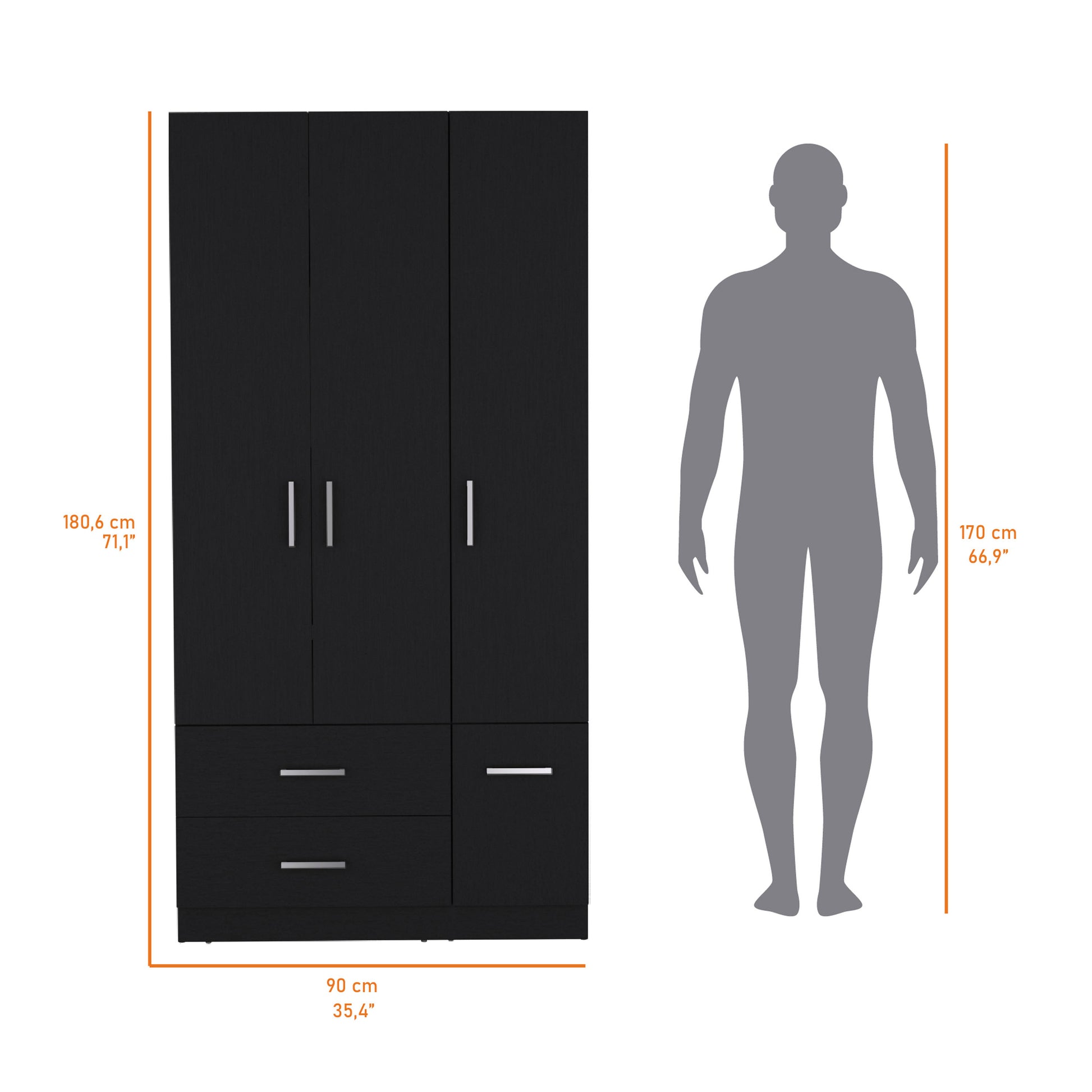 Douglas Armoire In Melamine, Two Drawers, Hanging Rod And 4 Doors. Black Bedroom Contemporary Particle Board Melamine