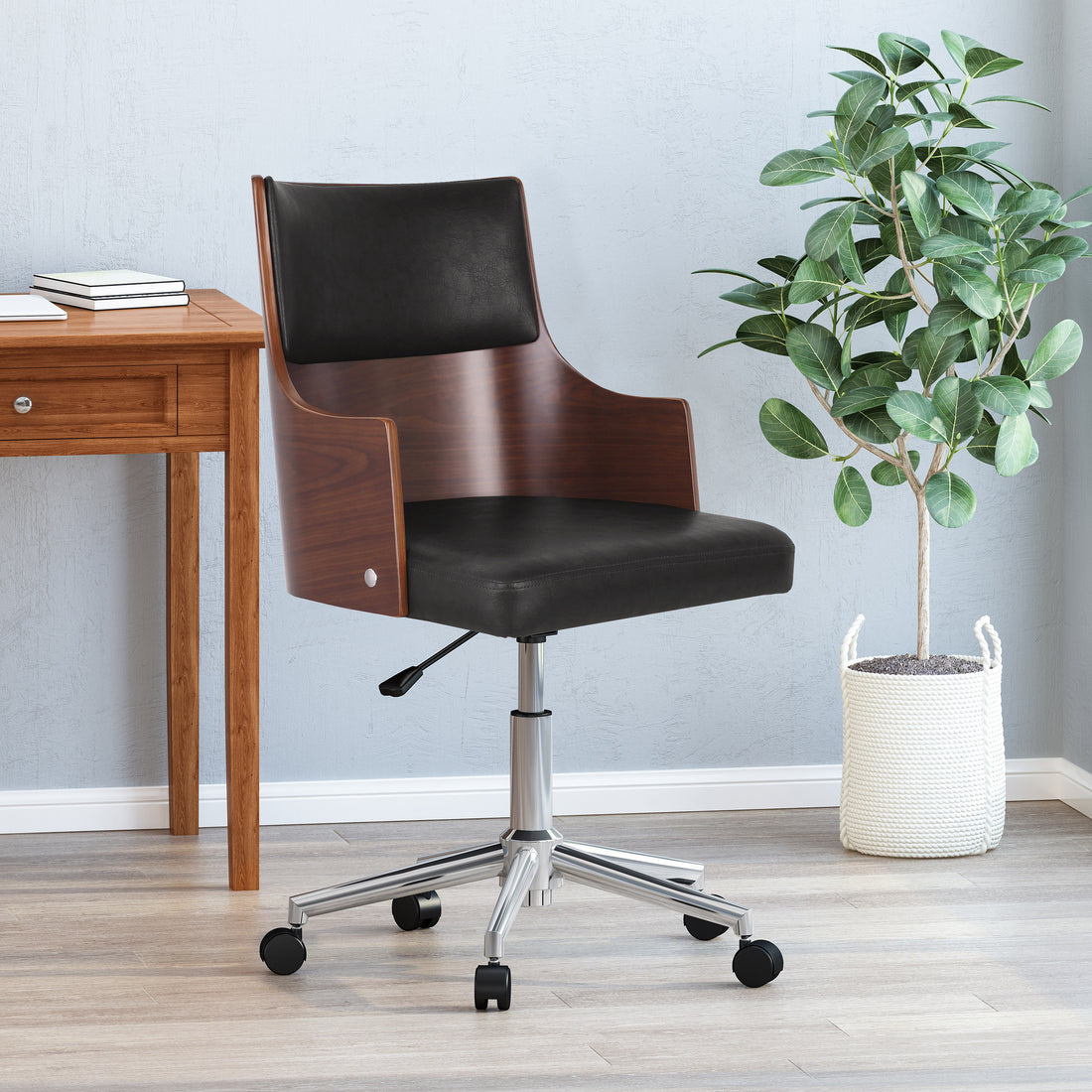 Office Chair Black Dark Walnut Pu