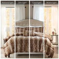 4Pc Faux Fur Comforter Set King Brown Polyester