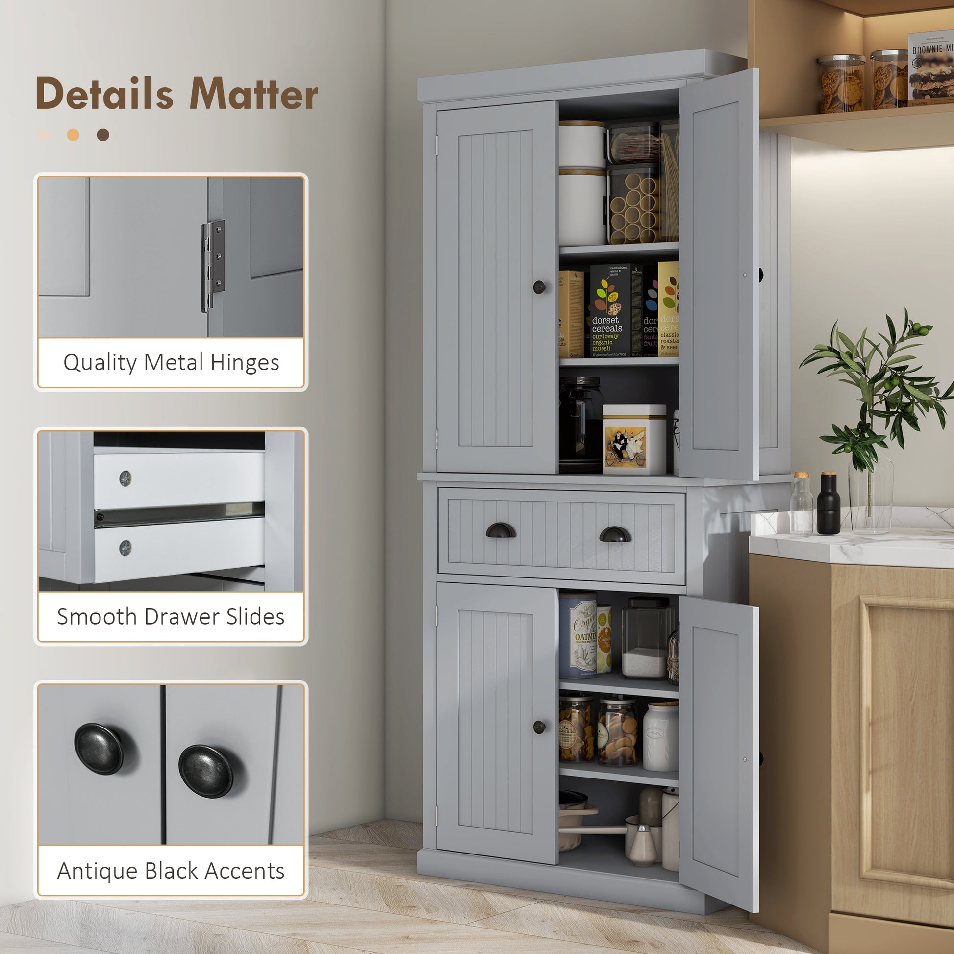 HOMCOM 72" Kitchen Pantry Storage Cabinet, Traditional gray-mdf