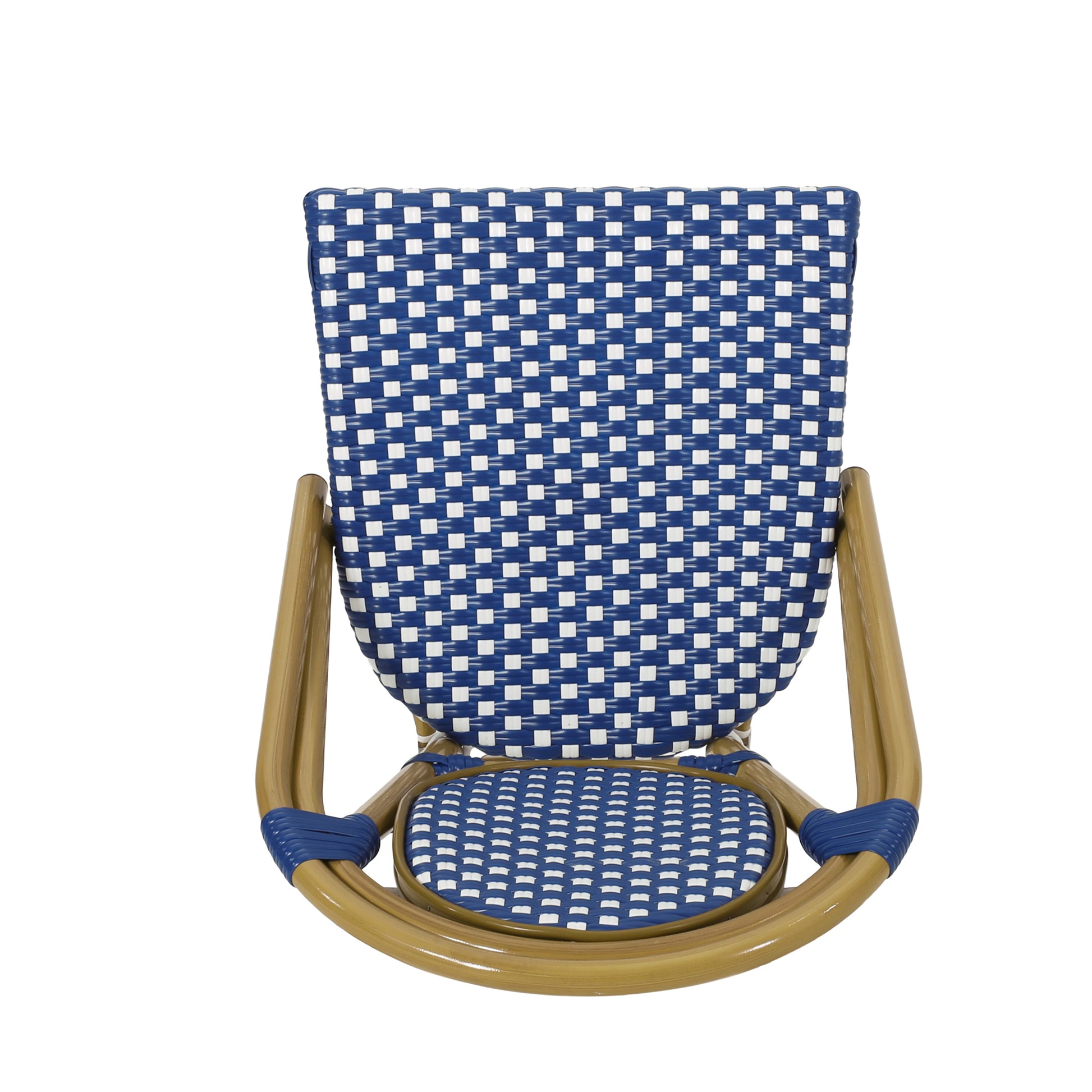 French Bistro Chair White Blue Rattan
