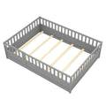 Full Size Floor Bed, Integral Construction With Super High Security Barrier, Door, Children'S Floor Bed Frame, Montessori Wooden Children'S Floor Bed, Support Slat Grey Box Spring Required Full Grey Wood Brown Bedroom American Design,Artsy Pine Bed Frame