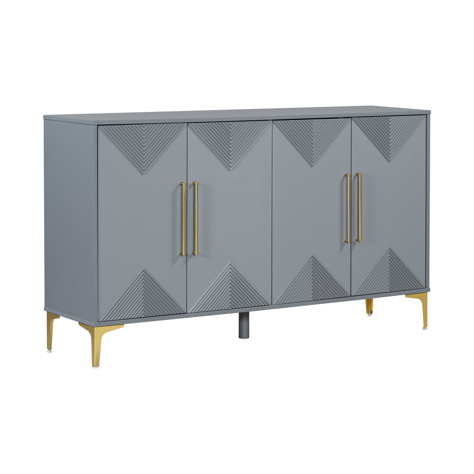 Unique Features Of A Four Door Cabinet With Two Tone Triangular Pattern Doors, Suitable For Entryway, Hallway, Living Room 3 4 Spaces Grey Primary Living Space Adjustable Shelves Artsy,Contemporary Mdf