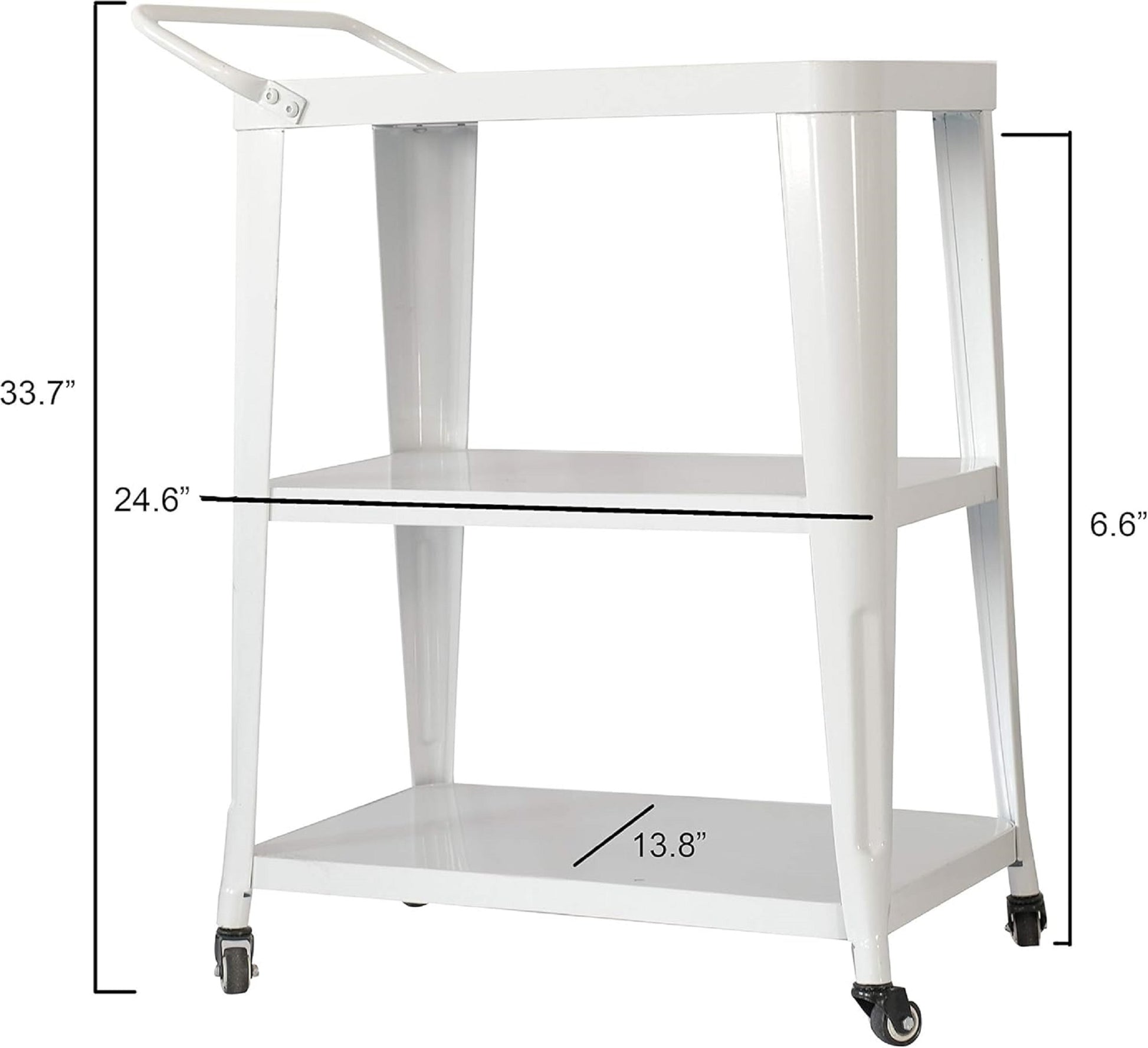 3 Tier Metal Rolling Cart Swivel Rollers Durable Utility Table Wheels With Handle All Metal Frame Easy Mobility Versatile Kitchen Stand Bar Serving Use White 1Pc White Office Modern Metal