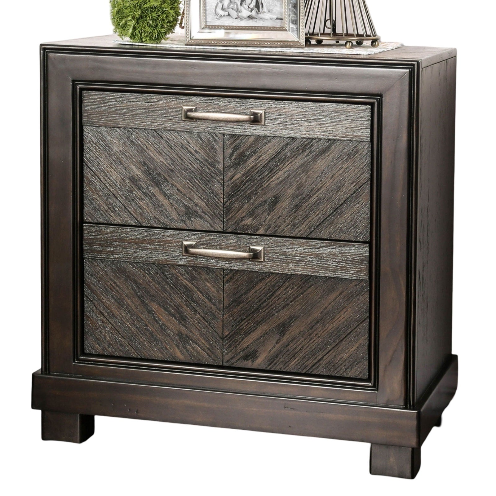 Espresso Color 1Pc Nightstand V Shape Plank Design Bedroom Furniture Bedside Table Nickel Bar Pull Solidwood 2 Storage Drawers Espresso Espresso 2 Drawers Bedroom Bedside Cabinet Contemporary,Modern,Transitional Solid Wood Espresso Solid Wood