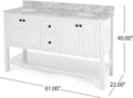 61'' Bathroom Vanity With Marble Top & Double Ceramic Sinks, 4 Doors, 2 Drawers, Open Shelf, White White Mdf