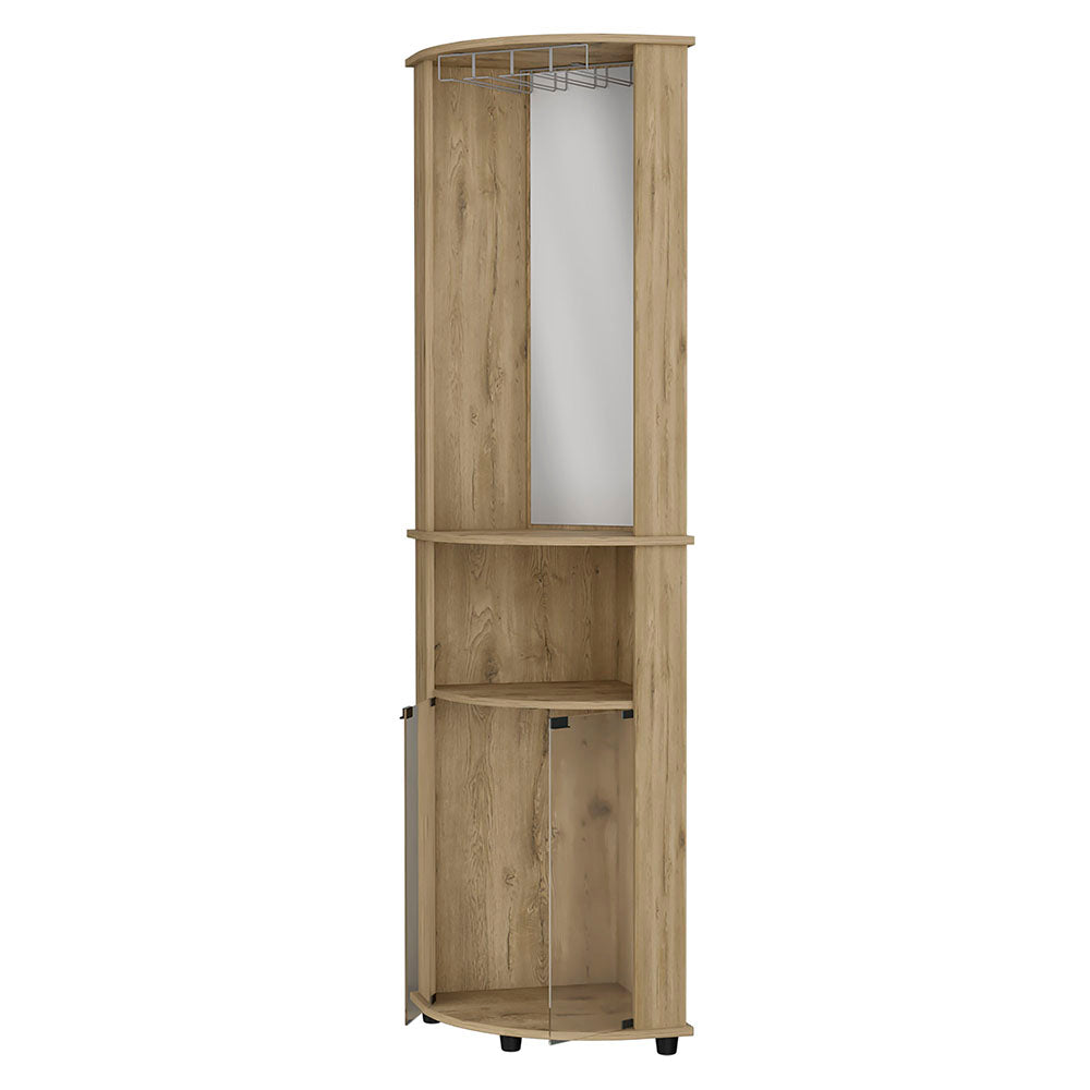 Oregon Corner Bar Cabinet, 3 Tier Shelf With Glass Rack Freestanding 3 4 Shelves Beige Open Storage Space Contemporary Pine Particle Board Engineered Wood