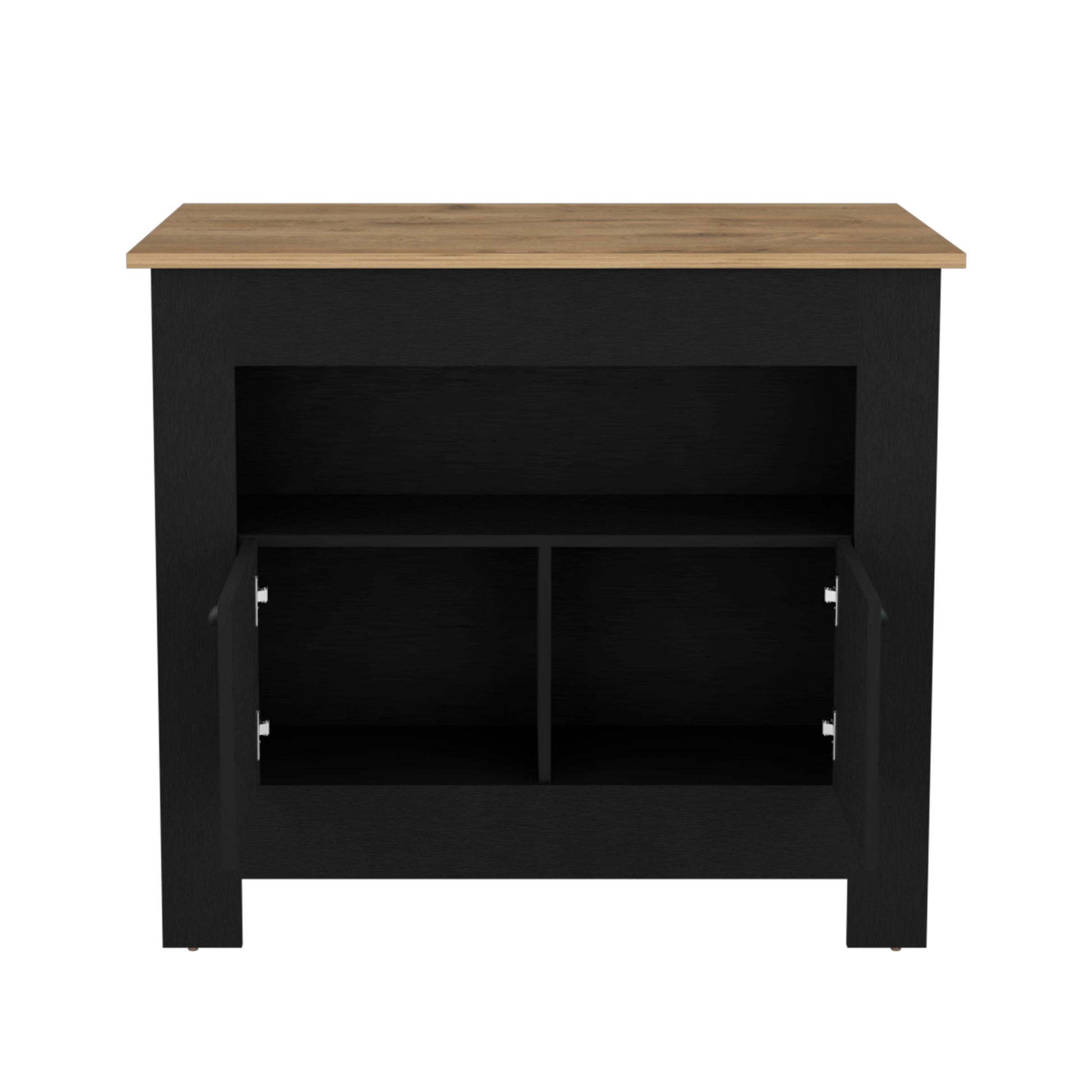 Floyd Kitchen Island 35" H, Whit 2 Doors, 3 Shelves, Black Macadamia Black Solid Wood Mdf Engineered Wood