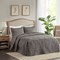 3 Piece Split Corner Pleated Quilted Bedspread Dark Grey King Dark Grey Polyester