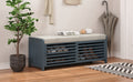 Distressed Shutter Storage Bench With Acacia Veneer For Retro Charm For Living Room, Entryway Navy Navy Mdf
