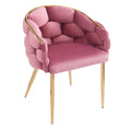 Set Of 2 Luxury Handmade Accent Chair With Gold Legs, Modern Velvet Armchair For Living Room And Bedroom Pink Foam Velvet