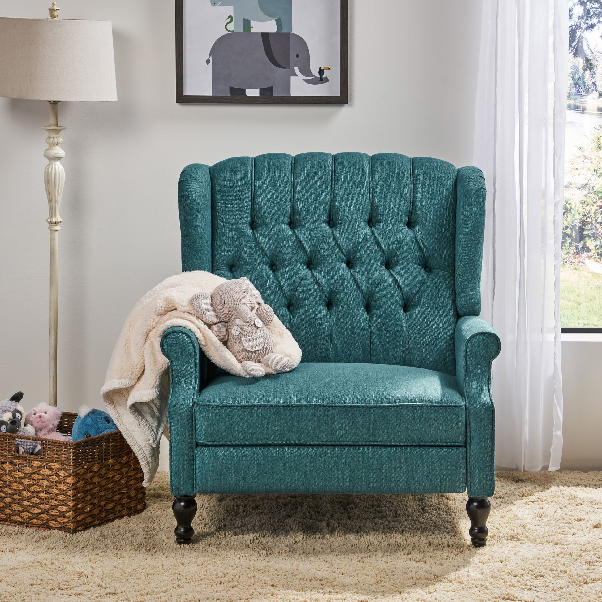 One And Half Seater Recliner Teal Fabric