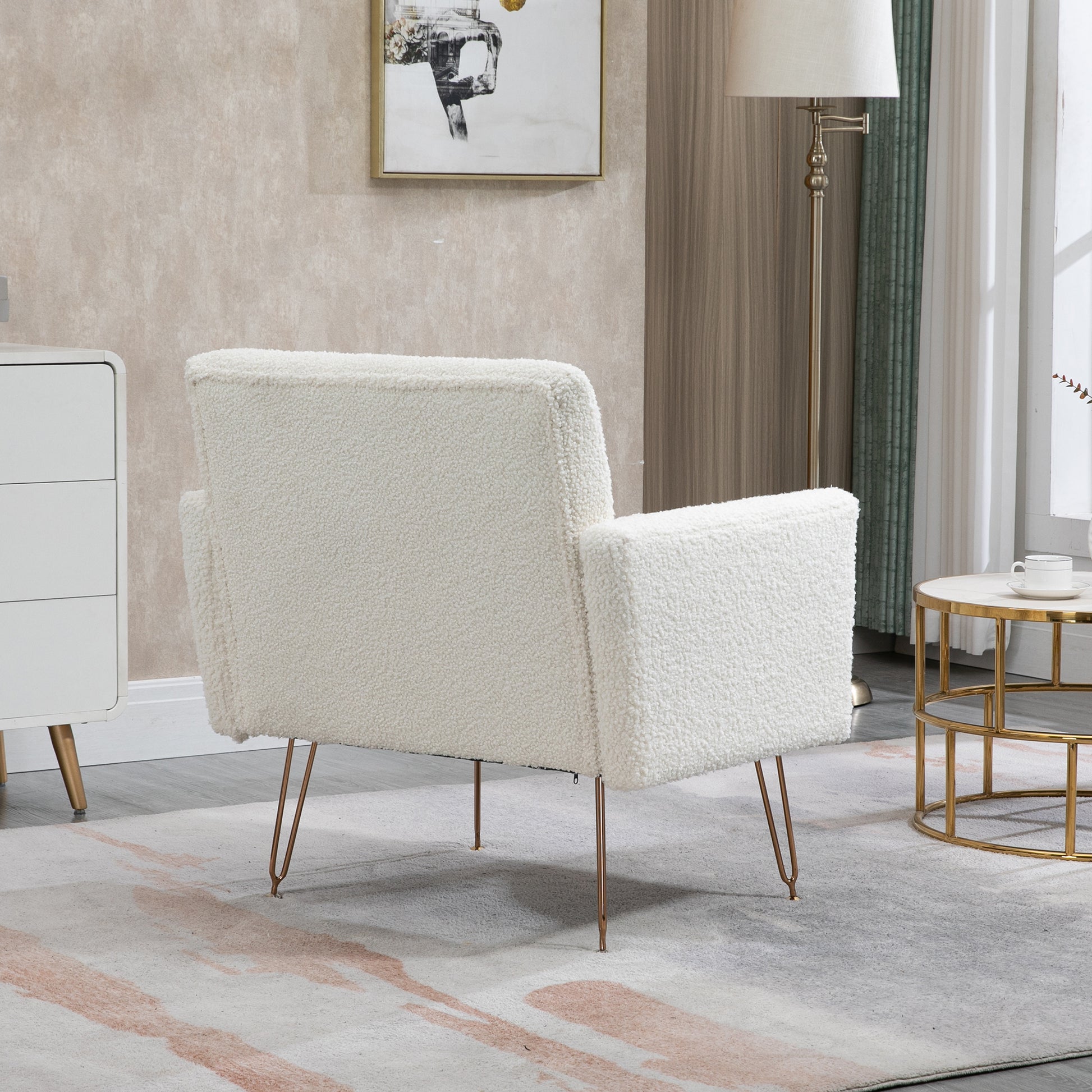 Coolmore Armchair Single Sofa Modern Tufted Upholstered Side Reading Chairs With Arm And Gold Metal Leg For Living Room Bedroom White Teddy White Teddy Foam Teddy