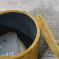 2 Piece Set Round Chenille Storage Ottoman, Equipped With A Drum Shaped Small Stool, Storage Space, And Mdf Made Desktop Panel Dark Yellow 23.62