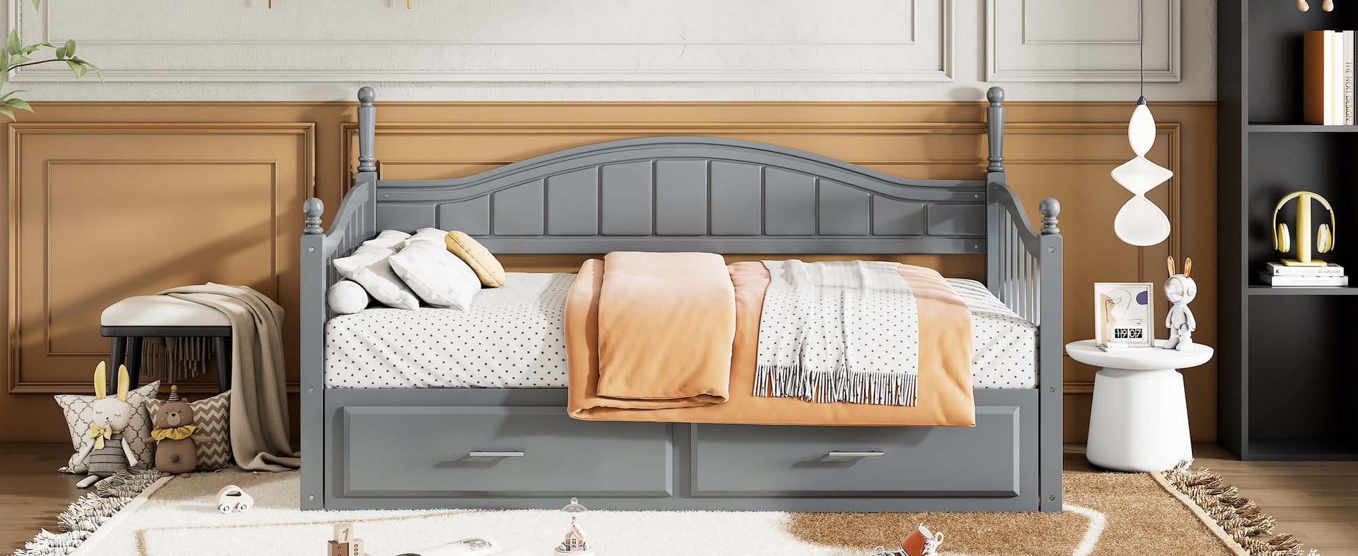 Wooden Twin Size Daybed With Twin Size Trundle, Extendable Daybed With Two Storage Drawers,Gray Expected Arrival Time:9.12 Twin Gray Wood