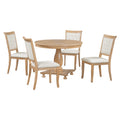 5 Piece Retro Dining Set, Round Table With Pedestal Table Base And 4 Upholstered Chairs For Dining Room And Kitchen Natural Wood Wash Natural Wood Wash Solid Wood Mdf