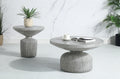 Weathered Grey Coffee Table With Round Top And Pedestal Base Grey Primary Living Space Round Cement Pedestal