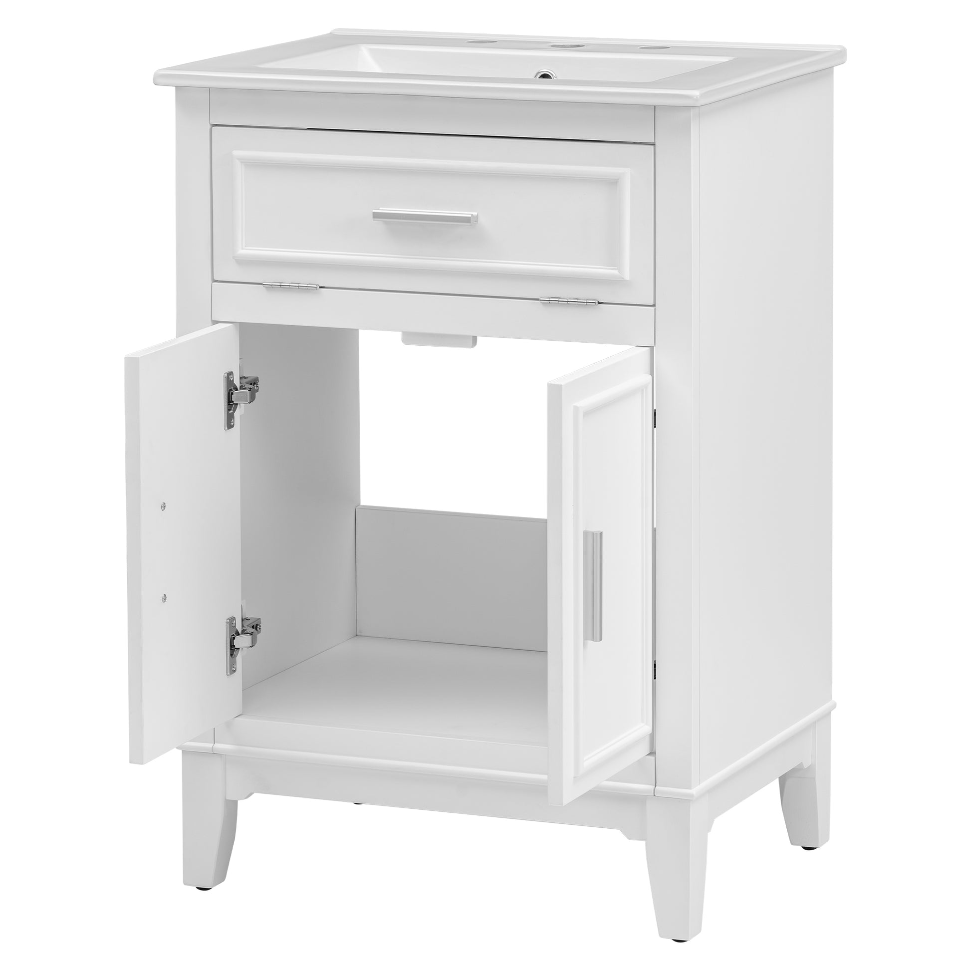 24" Bathroom Vanity With Sink, Bathroom Vanity Cabinet With One Flip Drawer And Doors, Solid Wood And Mdf, White White Solid Wood Mdf